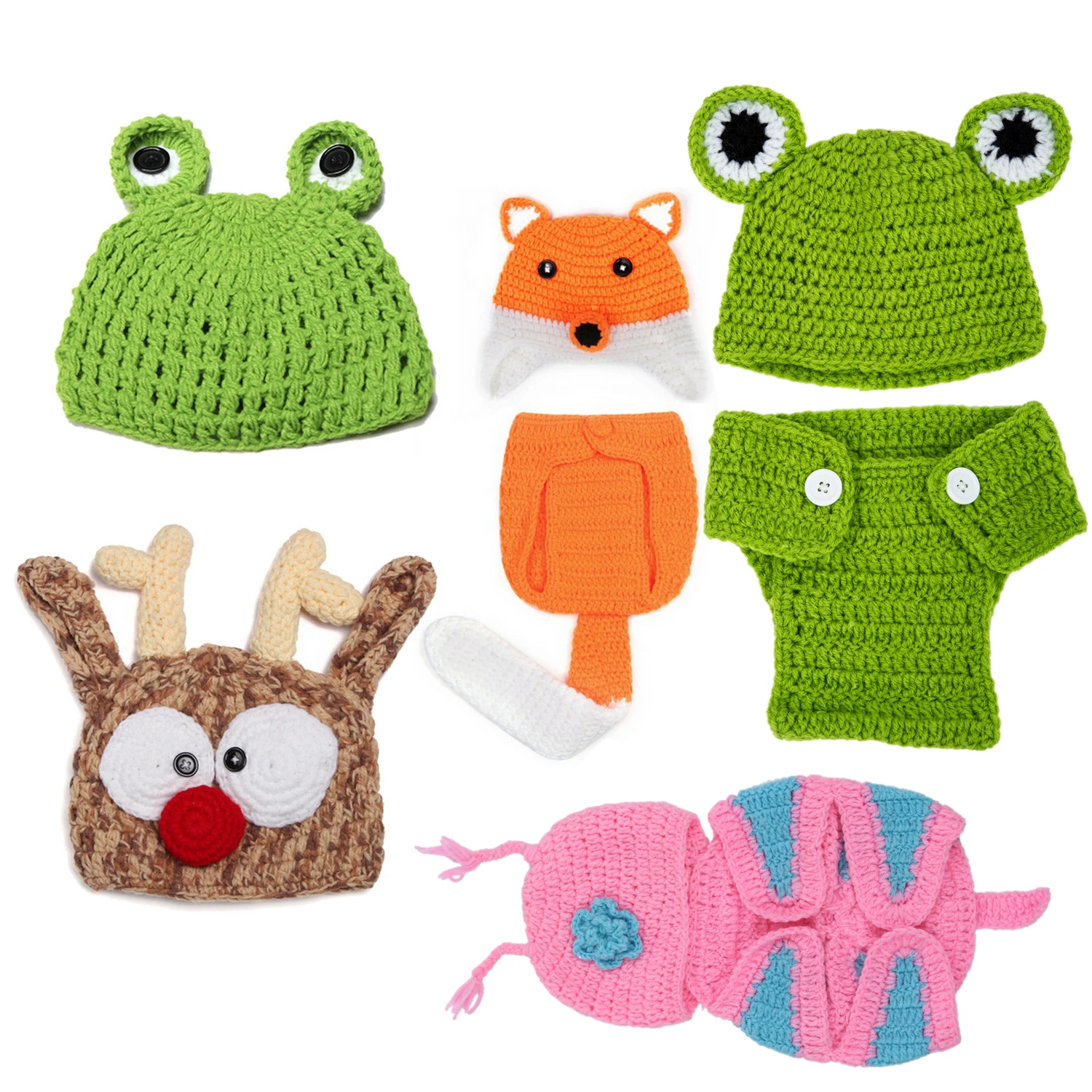 

Kids Handmade newborn Baby infant boy prince Girl Costume Animal Beanie photography Props Set Crochet Cloth knitted caps & hats-