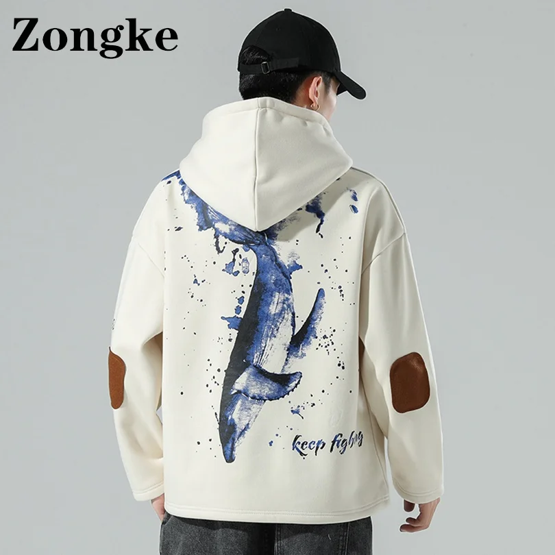 

Zongke, пуловер в японском стиле, толстовка, Мужская Уличная одежда в стиле хип-хоп, Мужская толстовка, осень 2021, новое поступление