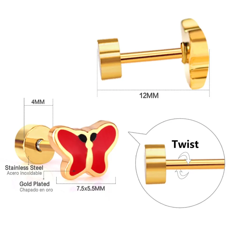 12 пар/лот оптовая продажа серьги гвоздики из нержавеющей стали в форме бабочки