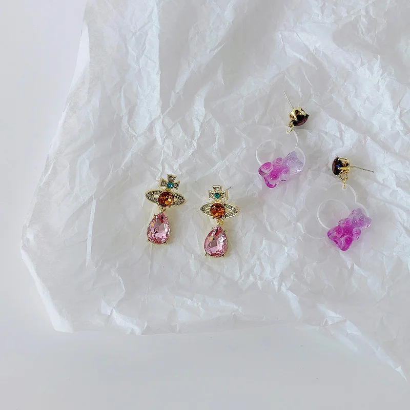 

LOVOACC Romantic 2 Designs Pink Waterdrop Rhinestone Pendant Earrings for Women Girls Arcylic Bear Dangle Earrings Oorbellen