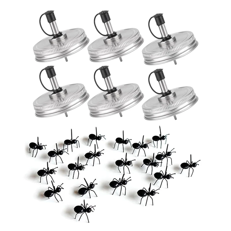 

60Pcs Ant Shape Fruit Fork Snack Cake Dessert Pick Tableware With 6PCS 70Mm Regular Mouth Mason Jar Pour Spout Lids