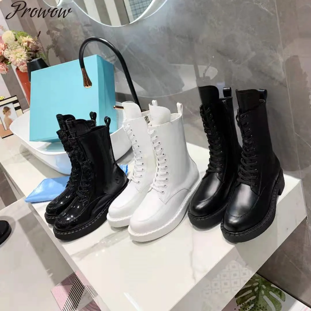 

Prowow Hot Sale Women Platform Round Toe Zipper Boots Ladies Solid Genuine Leather Ankle Boots Designer Shoes