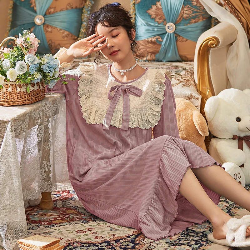 Женские ночные рубашки хлопковая Осенняя ночная рубашка с длинным рукавом