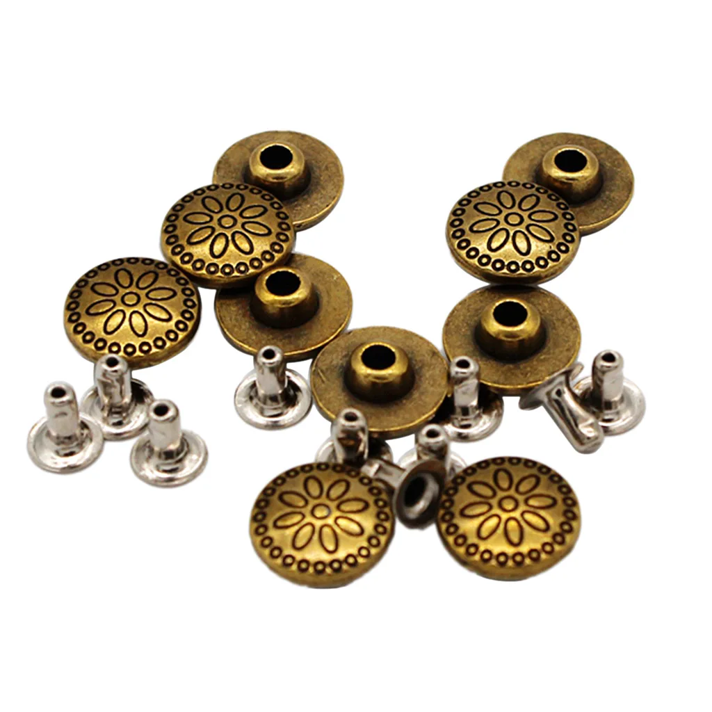 

10 Sets Metal Round Rivets Studs 11mm Spots Spikes Nailhead for DIY Leathercraft