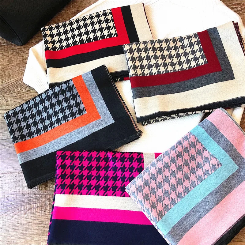 Утолщение Хаундстут зимние шарфы и шали для женщин согревают Личность Стиль