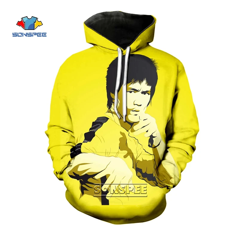 Худи SONSPEE Hungfu со звездами Брюса Ли в стиле Харадзюку С 3D принтом Мужские и женские