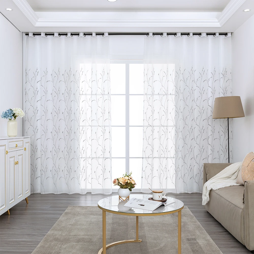 Шторы LISM с вышивкой листьев прозрачные тюлевые занавески из вуали для гостиной