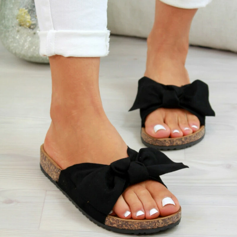 

PADEGAO Woman Slippers Female Beach Shoes Casual Ladies Bow Slip On Gladiator Sandals Summer Footwear Flat Slippers PDG811