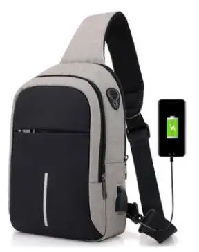 light grey UOSC маленькая USB зарядка Одна сумка на плечо мужские сумки-мессенджеры мужские водонепроницаемые нагрудные сумки на лямках новые сумки через плечо - Цвет: light grey