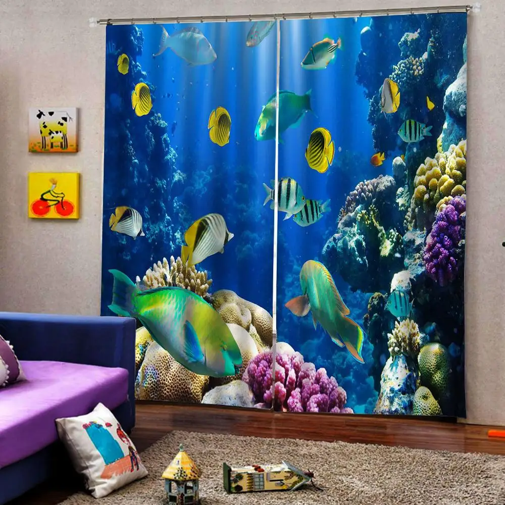 Шторы с изображением синего океана Детские занавески 3D Оконные Занавески для