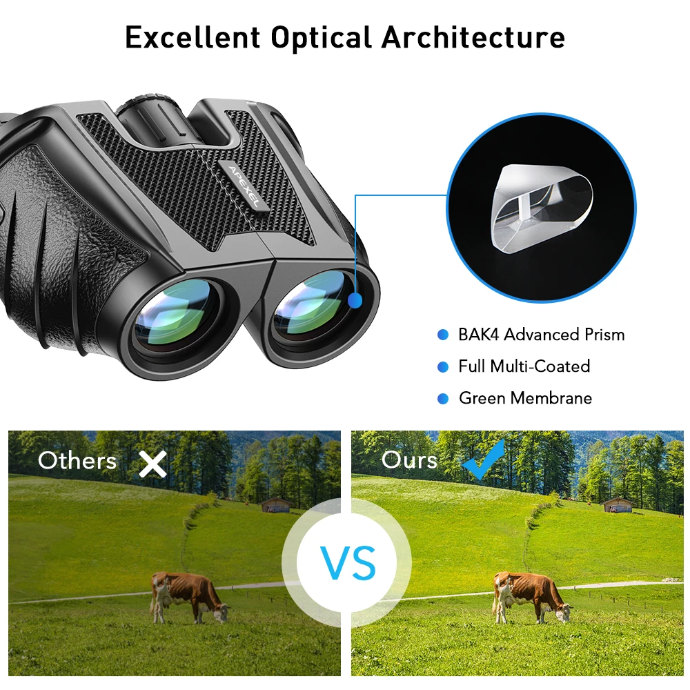 Бинокль APEXEL 10x25 BAK4 Prism мощный зум 114 м/1000 м для охоты спорта наблюдения за птицами |