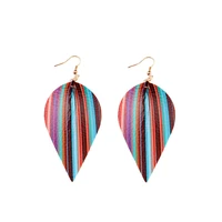zwpon fashion rainbow stripe print leaf leather earrings 2020 fashion statement earrings wholesale