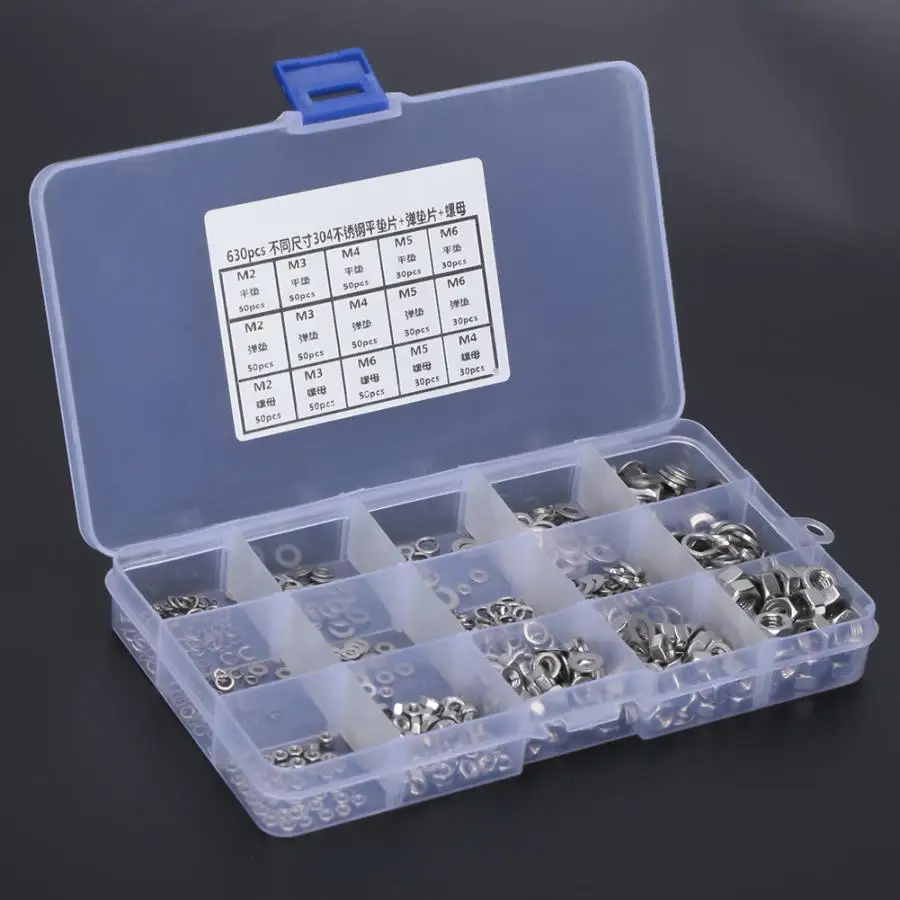 630 шт. плоская шайба из нержавеющей стали + пружинная прокладка гайка M2 M3 M4 M5 M6