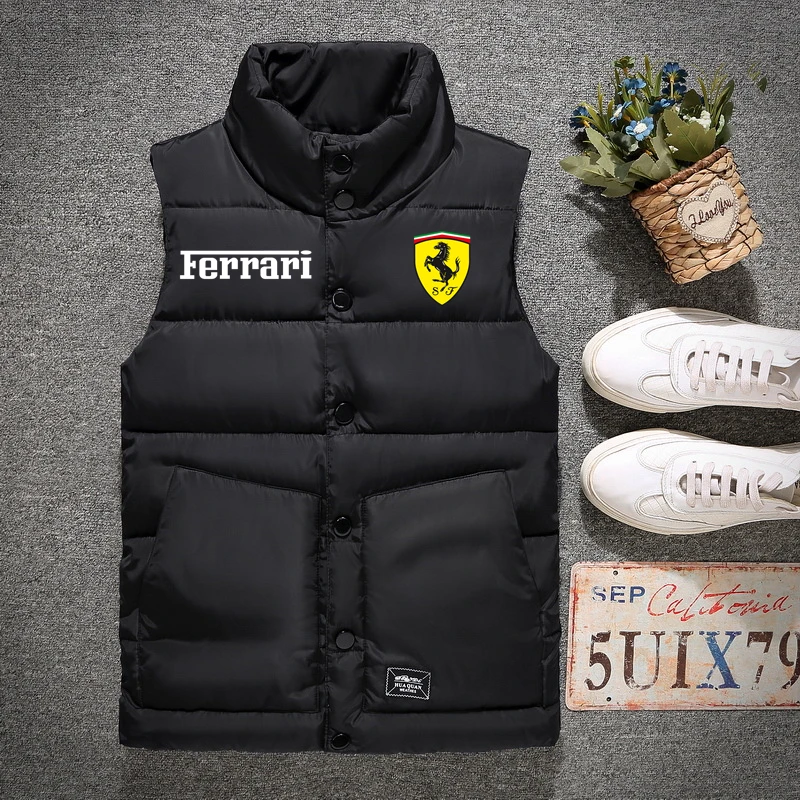 Пуховик мужской однотонный зимний жилет с принтом логотипа Ferrari из хлопка теплый