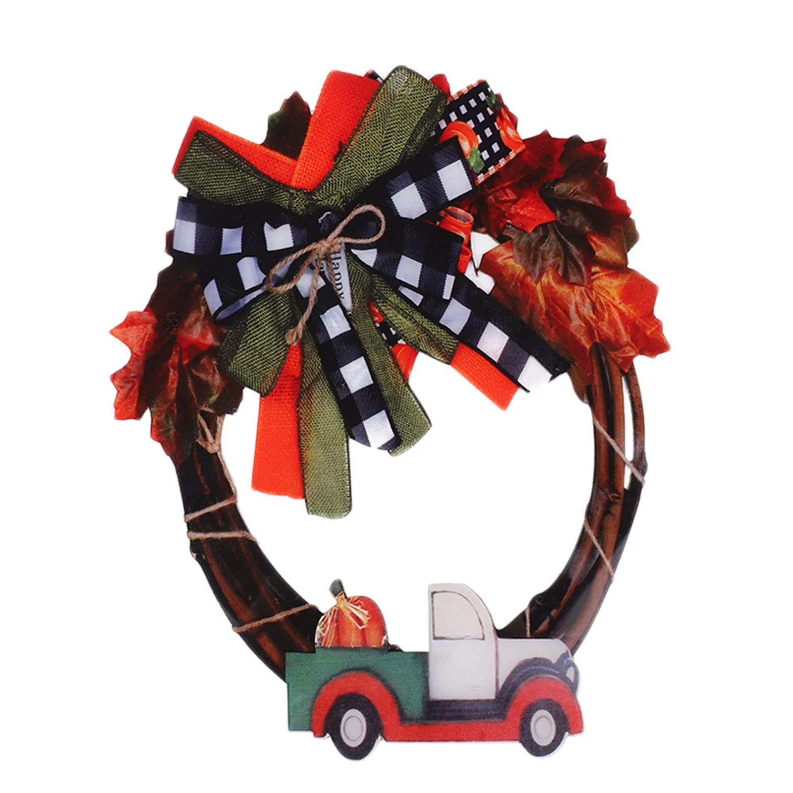 

2021 Happy Christmas Fall Wreath Farmhouse Pumpkin Truck Maple Leaf Wreath for Home Front Door Decoration