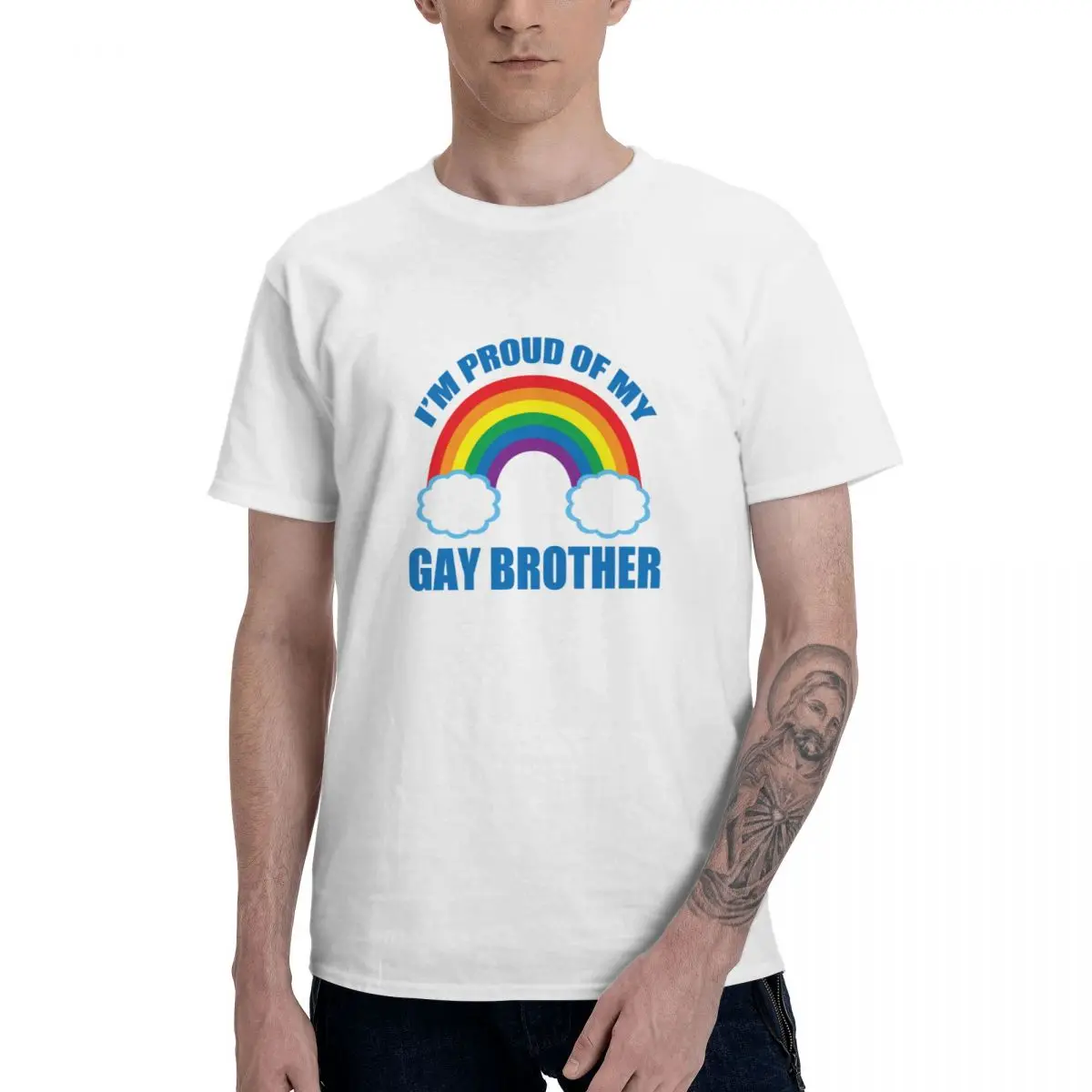 

I'm Proud Of My Gay Brother LGBT Sister Aesthetic Clothes Men's Basic Short Sleeve T-Shirt Graphic Funny Tops