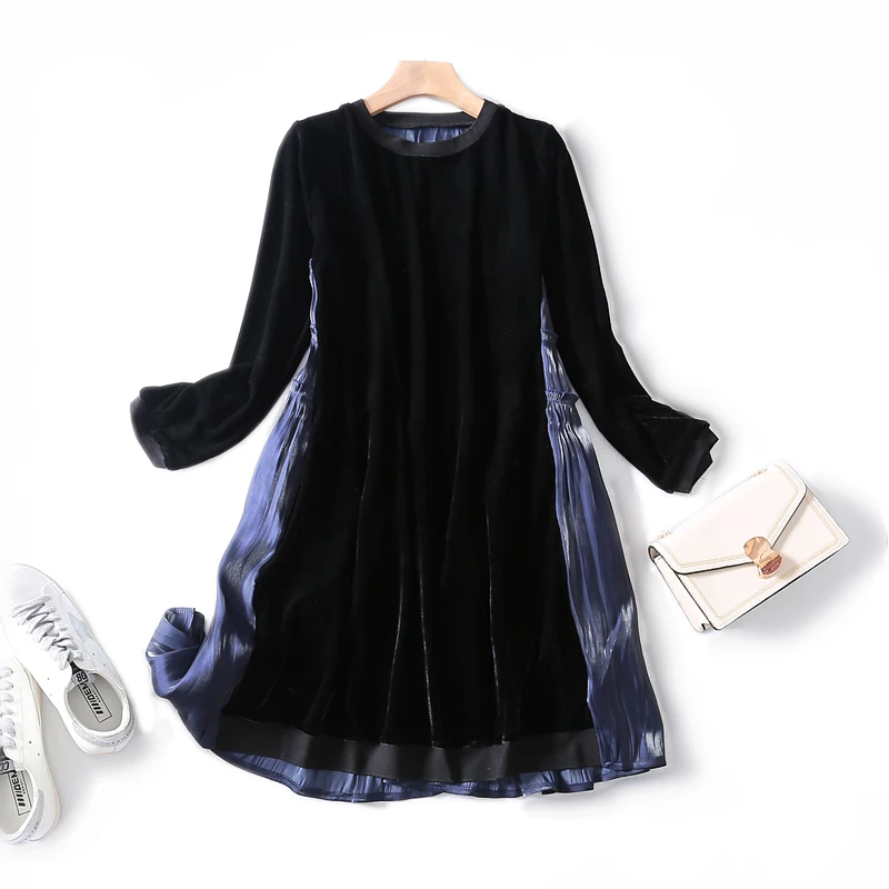 2019 осенне зимнее винтажное Золотое бархатное красивое шифоновое платье