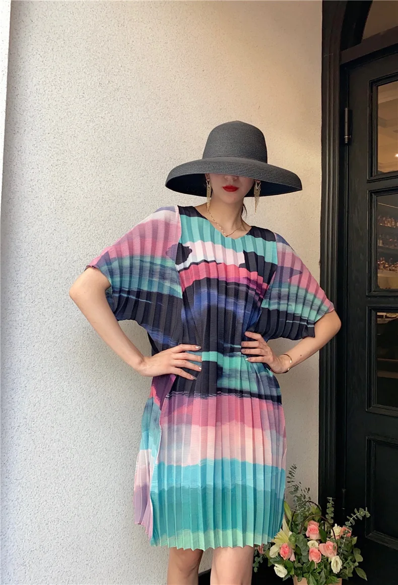 plus size women dress Miyka Pleated Printed Dresses