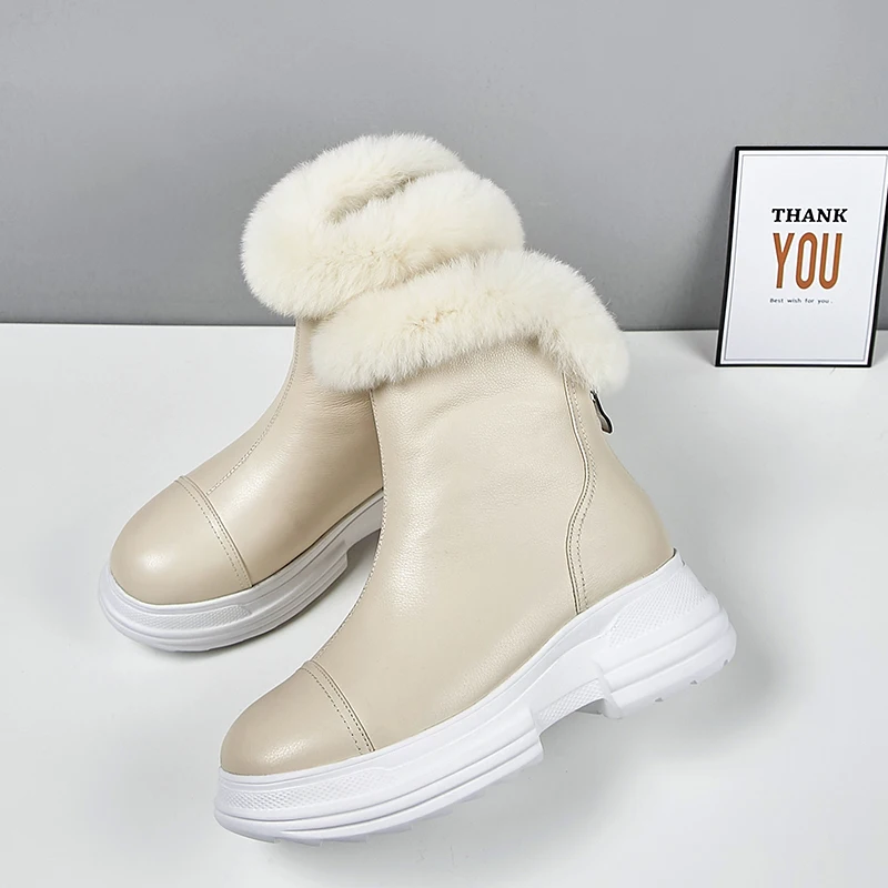 

Genuine Leather Women 2020 New Arrival Ankle Boots Back Zipper Keep Warm Winter Snow Boots Casual Shoes Woman Basic Boots