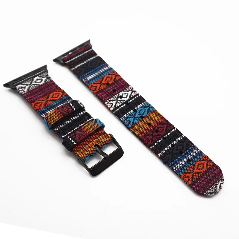 Black Buckle 6 Национальный тканевый ремешок для Apple Watch 38 мм 44 мм iWatch 4 ремешок 40 мм 42 мм спортивный ремешок Apple Watch 5 4 3 2 аксессуары - Цвет ремешка: Black Buckle 6