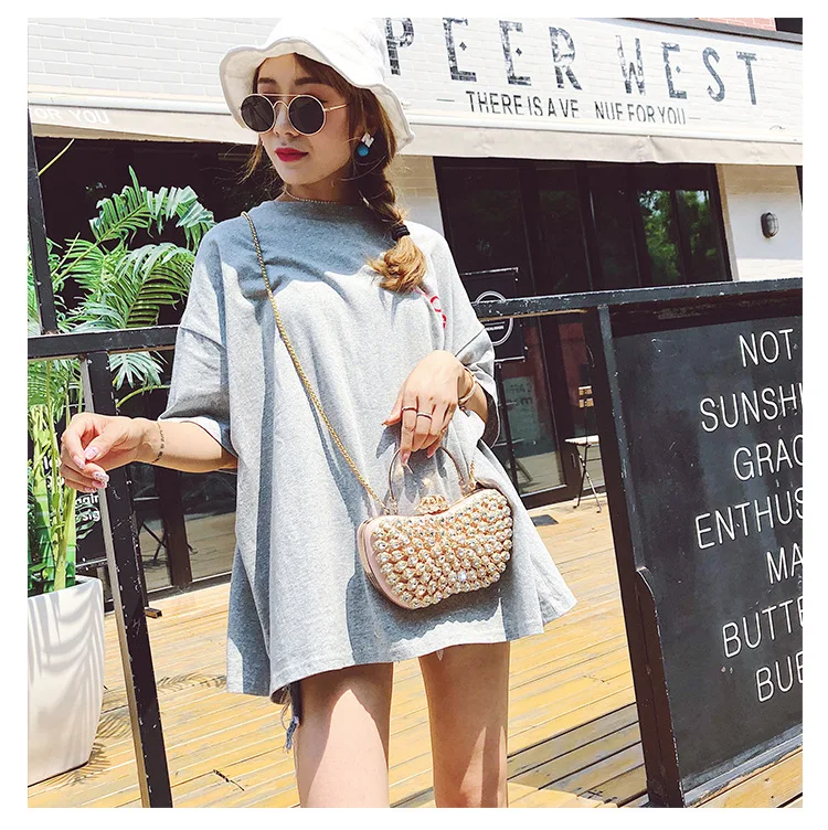

New shell pearl bag rhinestone bag dinner dress bag banquet clutch bag Messenger bag