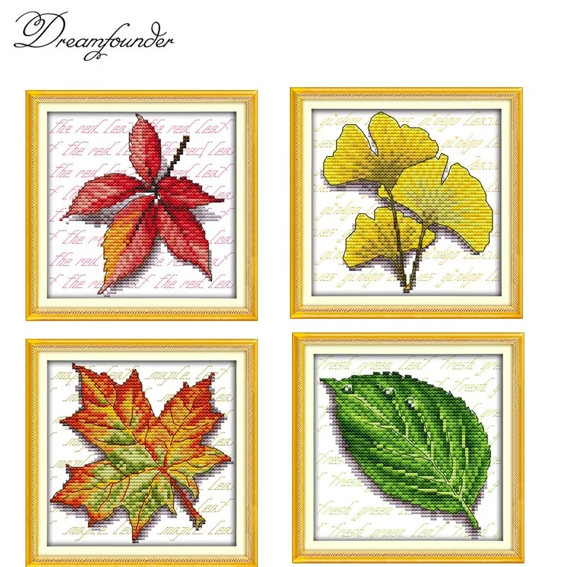 Кленовый лист ginkgo Набор для вышивки крестом 14ct 11ct Печать на холсте DMC цветная