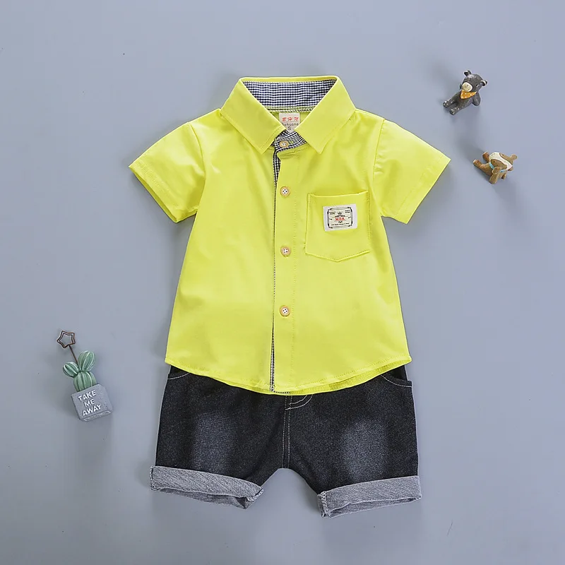 

Детский хлопковый костюм, рубашка с коротким рукавом и шорты, 2 шт./компл.