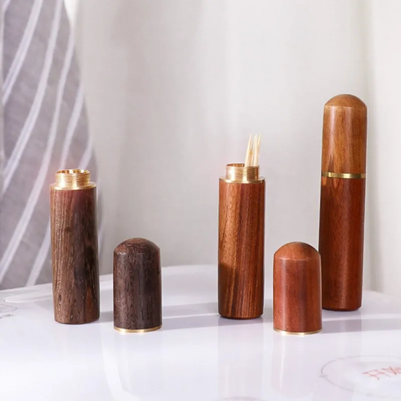 

Black Walnut Wooden Toothpick Holder Barrel Mini Box Travel Portable Craft Handmade Household Toothpick Storage