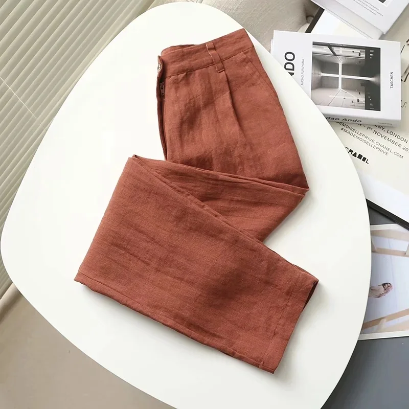 

Withered England Style Office Lady Fashion Solid Linen Suits Pants Women Pantalones Mujer Pantalon Femme Straight Trousers Women