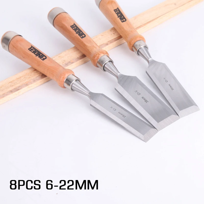 8pcs 6-22mm Carving Chisels Carpenter Tools CR-V Flat Woodworking Chisel Set Professional Wood Carving Knife Hand Tool