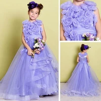 lovely purple a line satin and tulle jewel flower girls dresses waist flowers floor length girls birthday party gown custom