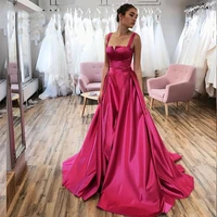 elegant satin pink evening dresses 2021 sleeveless strapless spaghetti straps backless court train formal simple long prom gowns