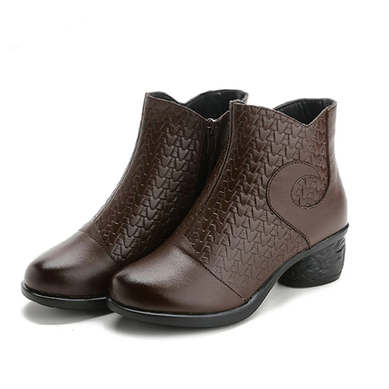 

Glglgege 2019 Boots Womens Ankle Boots Leather Shoes For Winter Cow Leather Thick Heel Rounded Toe Handmade Shoes Women