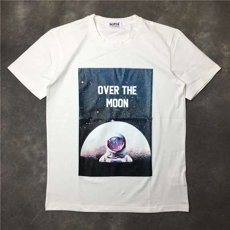 

High Punk Men New Fashion T Shirts Over The Moon T-Shirt Hip Hop Skateboard Street Cotton T-Shirts Tee Top #G49