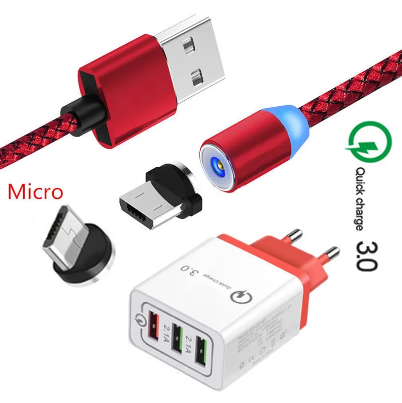 Магнитный Micro USB кабель для Samsung Galaxy A10 S7 Edge Huawei Y7 honor 8a 7a Oppo A3s F9 мобильный телефон QC 3