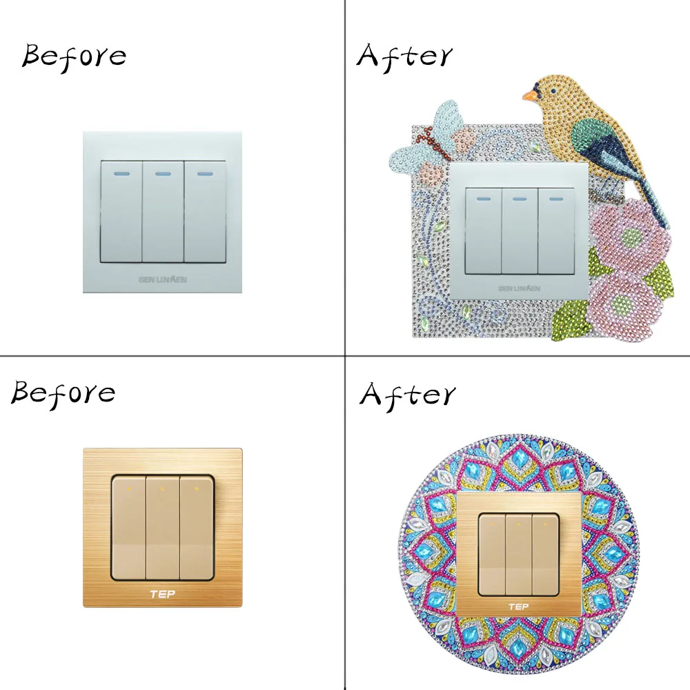 

5D DIY Diamond Painting Shaped Drill Luminous Switch Stickers Diamond Embroidery Bedroom Mosaic Cross Stitch Home Decoration