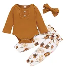 3 шт., трикотажные хлопковые комбинезоны и длинные штаны с цветочным принтом