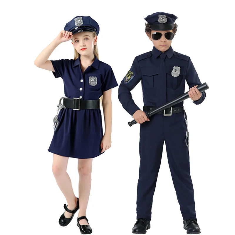 

Boy Girl Carnival Purim Police Cop Uniform Costume Book Week Officer Captain Outfit Cosplay Halloween Fancy Party Dress