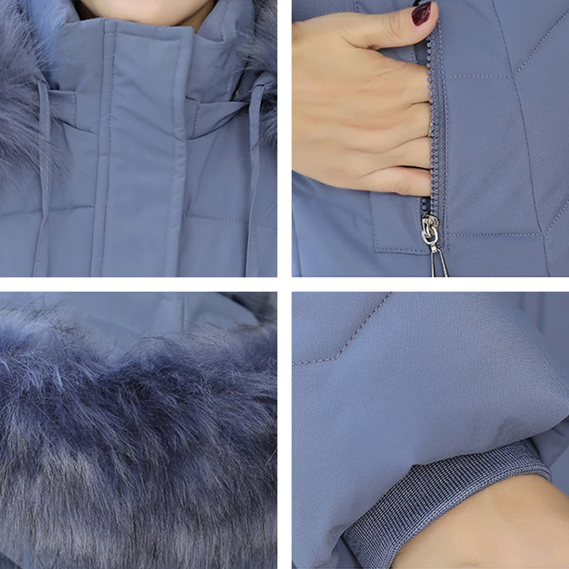 

2020 winter women long parka solid thick jacket oversize slim hooded fur collar office ladies coat outwear abrigo mujer invierno