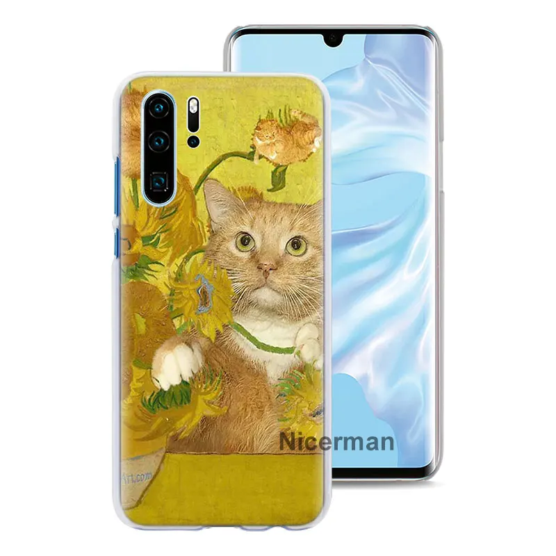 Забавный Pat Cat Art painting красочные милые чехлы для телефонов huawei P30 Pro P10 P20 Lite P30 Lite P Smart Plus Жесткий Чехол для ПК Co