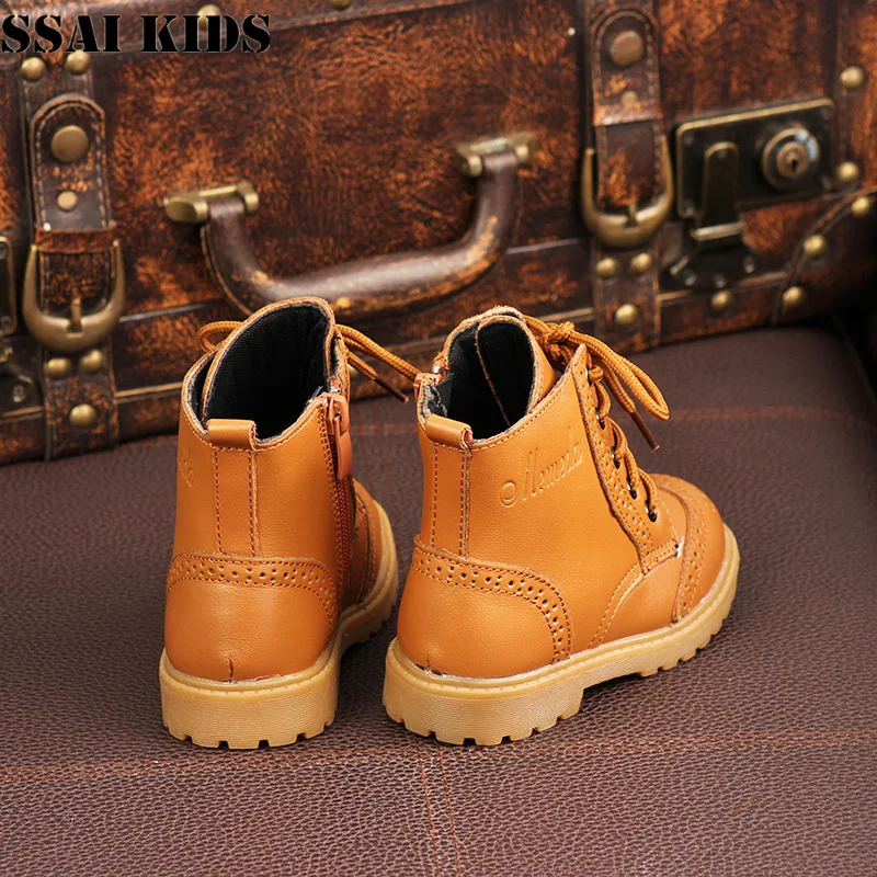 

SSAI KIDS 2020 children's leather Martin boots boys girls ankle boots cotton shoes baby kids soft-soled leather boots