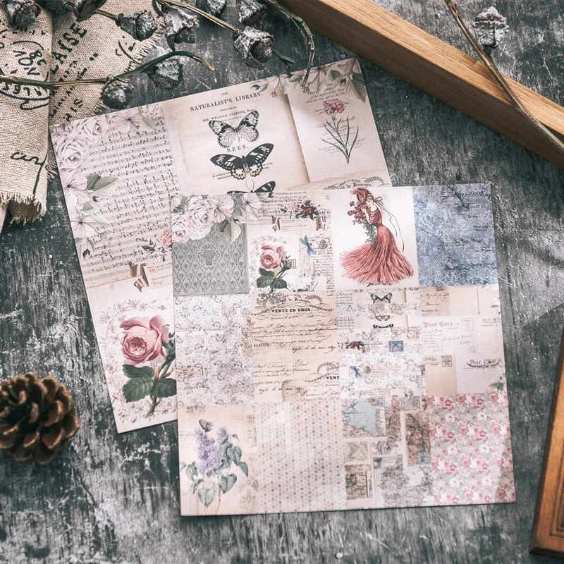 

Retro Butterfly Single-Sided Printing Hand Account Background Material Paper160G12/set ForDIY Scrapbook Greeting Card Decoration