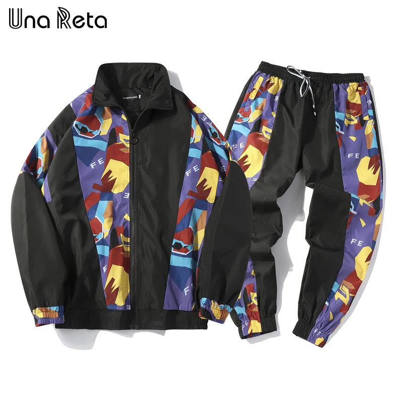 

Una Reta Men Sets New Casual Men's Clothing Hip hop Print Couple Sports Suit Jacket Coat+Pants Two Sets Tracksuit Men Streetwear