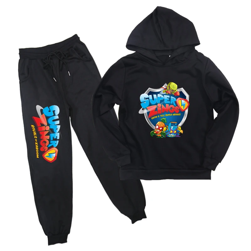 Новый детский черный Свитшот брюки костюм супердизайн худи детская повседневная