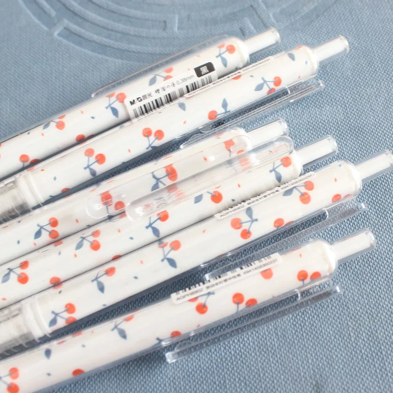 

24pcs Cute Cherry Pens for School Kawaii Stationery Press Gel Pens Cute Accessories for Office Desk Decor 0.38mm Pen Gift