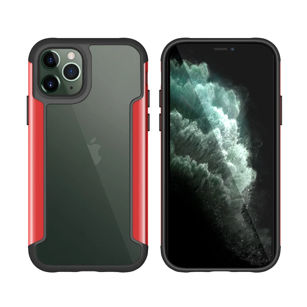 Красный Чехол для iPhone 11 Pro Max, прозрачный металлический чехол с амортизацией углов, устойчивый к царапинам, чехол для беспроводной зарядки s - Цвет: Красный
