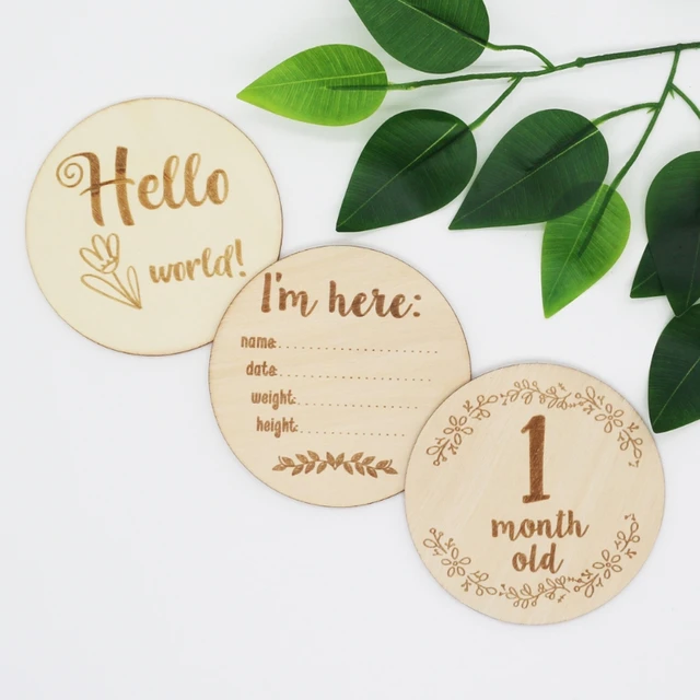 6 Pcs Handmade Baby Milestone Cards Wooden Double-sided Monthly Photocards Newborn Birth Growth Album Photography Props Souvenir 5
