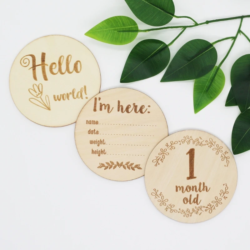 Tarjetas de madera hechas a mano para beb&eacute;, fotos mensuales de doble cara, &aacute;lbum de crecimiento de nacimiento para reci&eacute;n nacido, accesorios de fotograf&iacute;a, recuerdo, 6 uds.-4