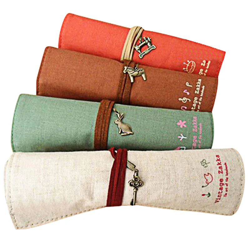 

18 Holes Pencil Case Canvas Roll Pouch Makeup Brush Case Pen Storage pecncil box Estuches School Painting Supplies