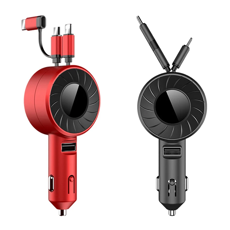 

3 in 1 Car Charger for Samsung for IPhone Android Micro-USB Type-C Portable Cable Multi Function Telescopic Cable